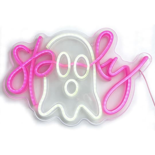 Michaels, 16.25" White & Pink Spooky Ghost USB Neon Sign by Ashland® – Category: Lighted Decor